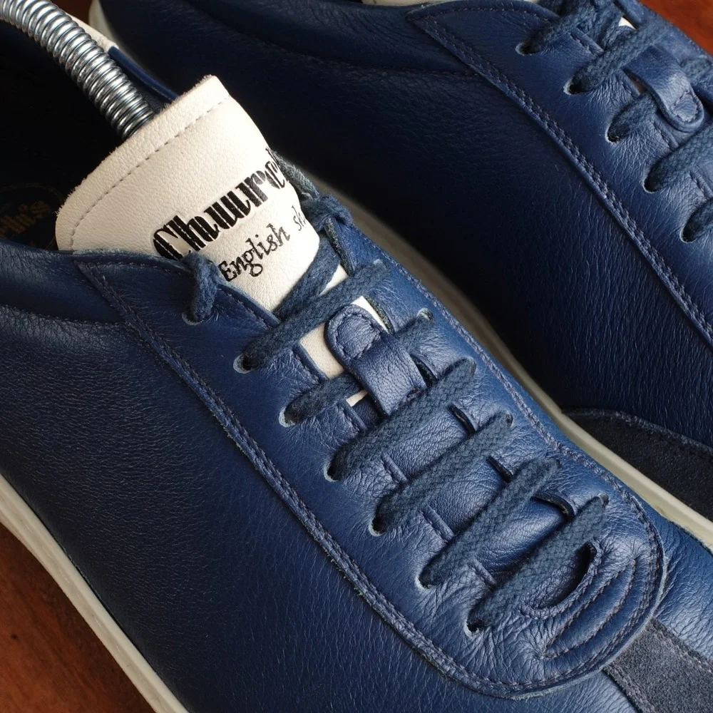 Church's Sneakers Mens SZ UK 10 US 11 Blue Boland 2 Deerskin Leather Modern Shoe
